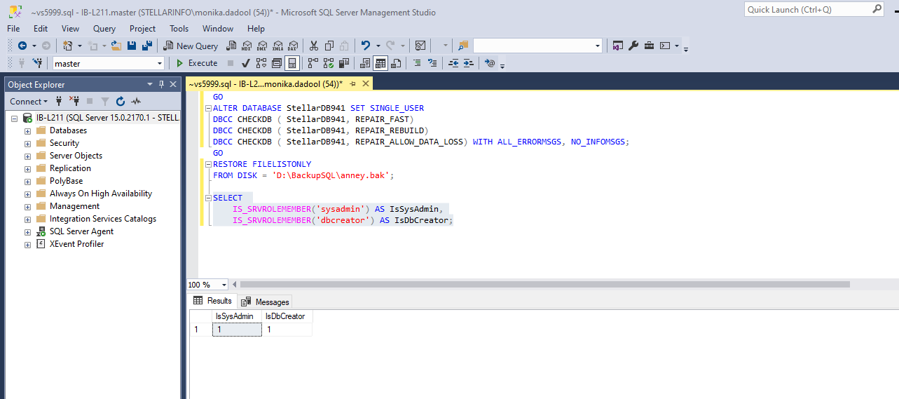 Command to verify SQL server roles and permissions